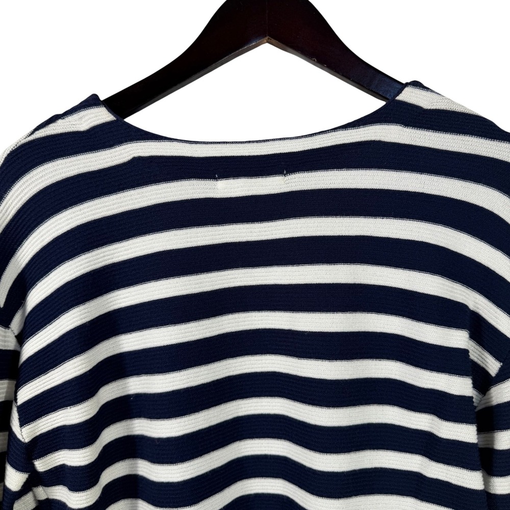 John Paul Richard Navy‎ & White Striped Knit Top Bell Sleeve Sweater Women's M - Picture 10 of 12